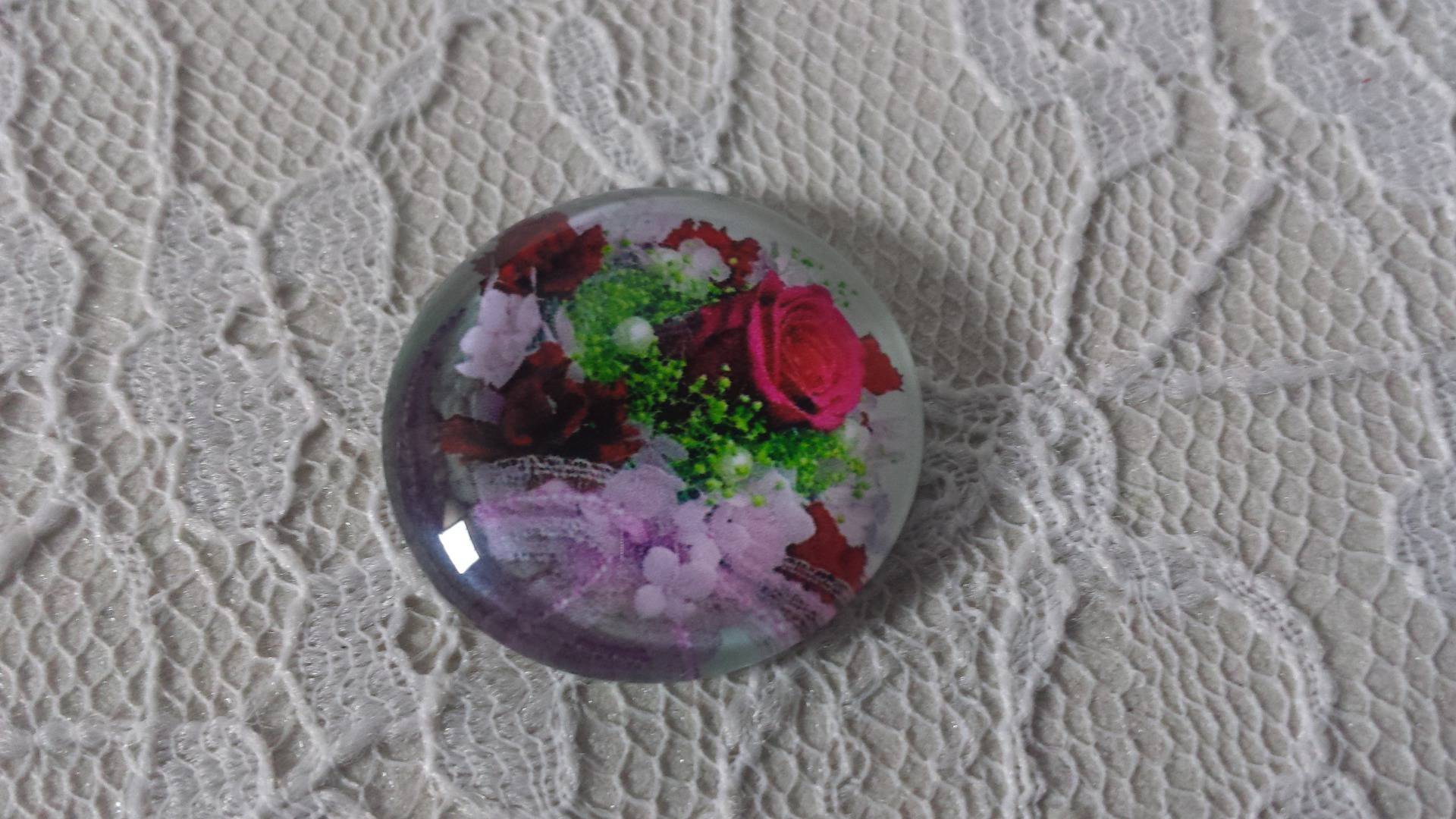 cabochão de vidro redondo 25mm flor 01-020 