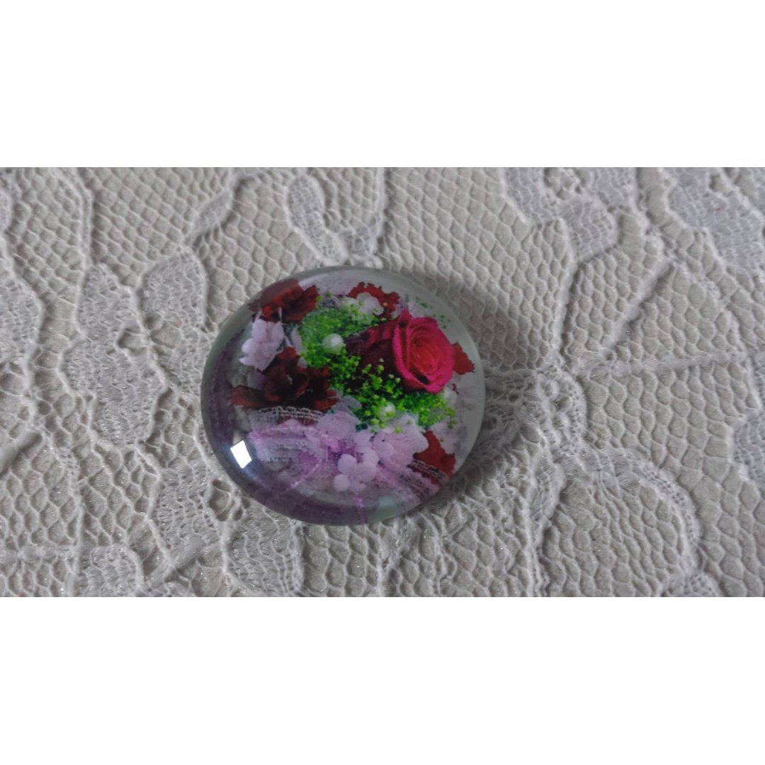 cabochão de vidro redondo 25mm flor 01-020 