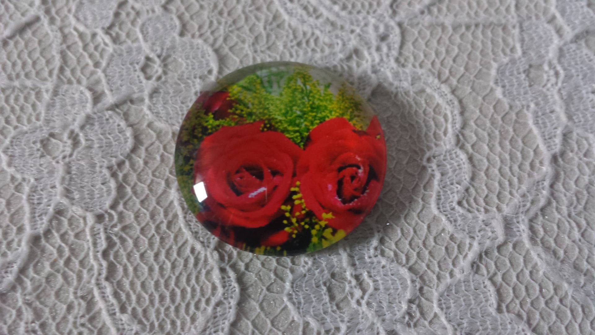 cabochão de vidro redondo 25mm flor 01-019 
