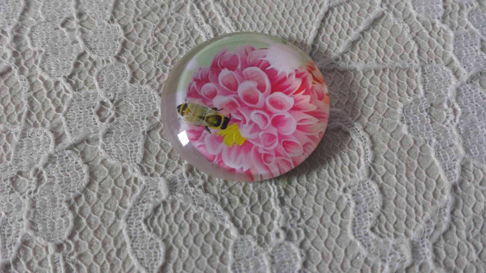 cabochão de vidro redondo 25mm flor 01-018 