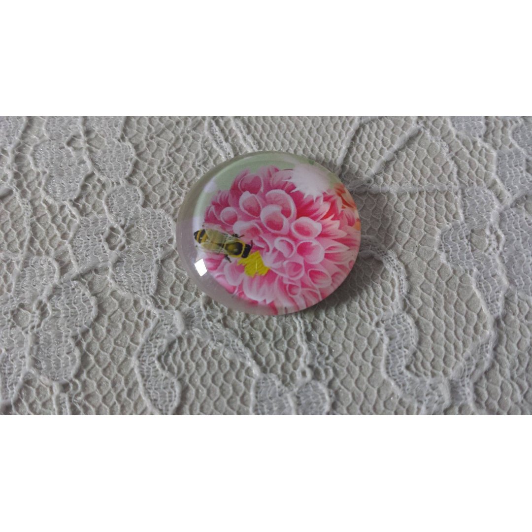 cabochão de vidro redondo 25mm flor 01-018 