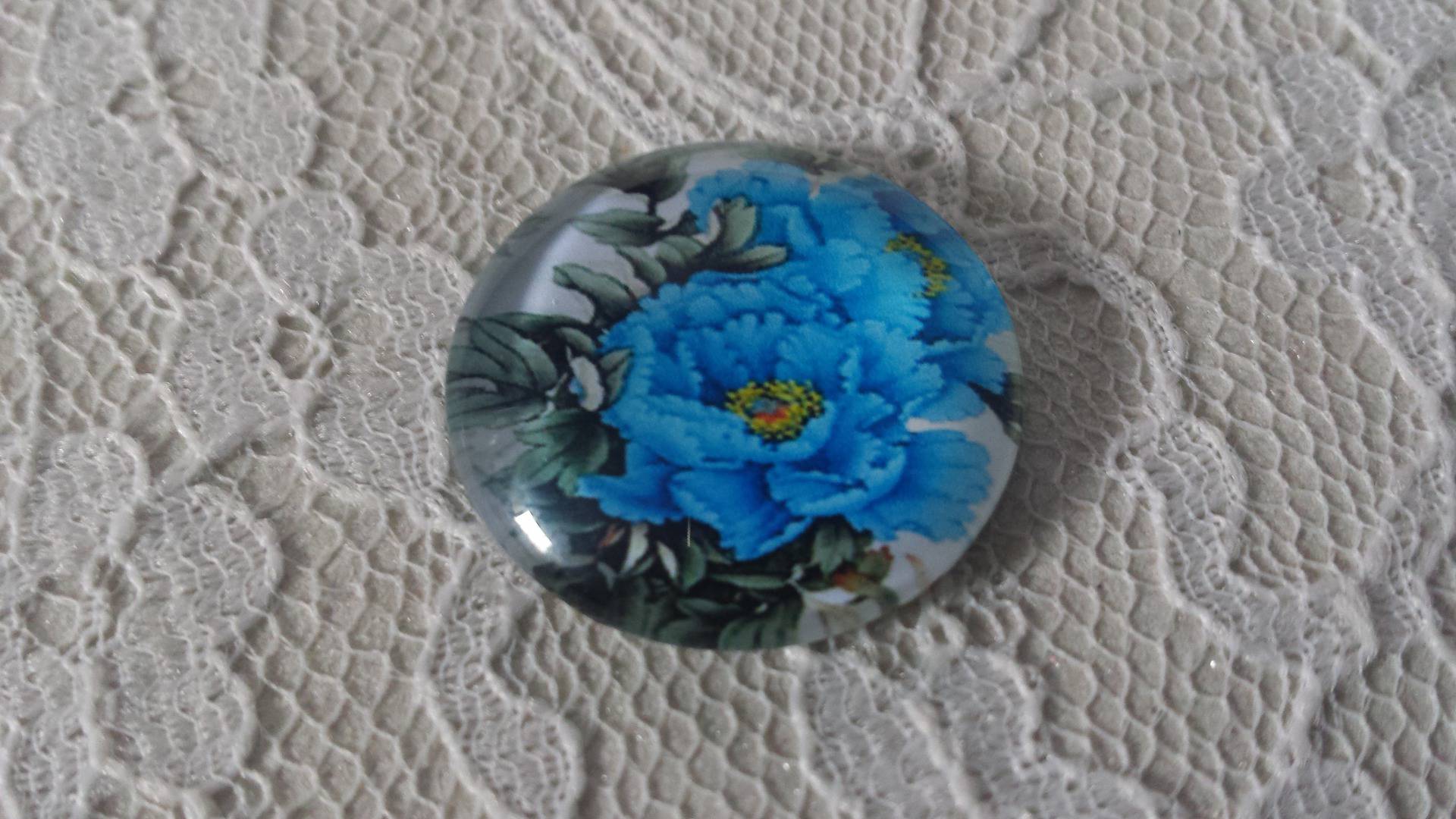 cabochão de vidro redondo 25mm flor 01-015 