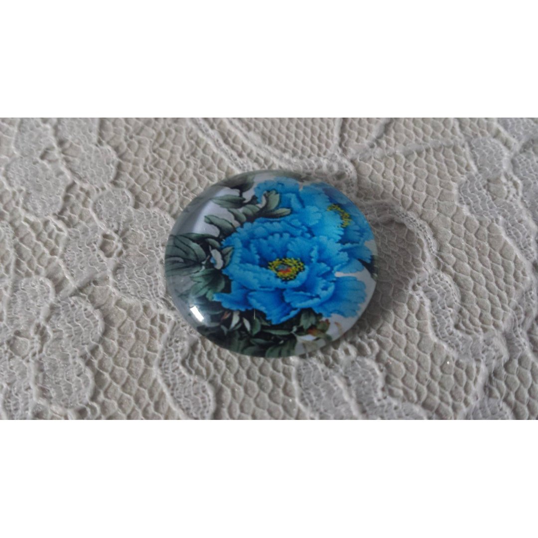 cabochão de vidro redondo 25mm flor 01-015 