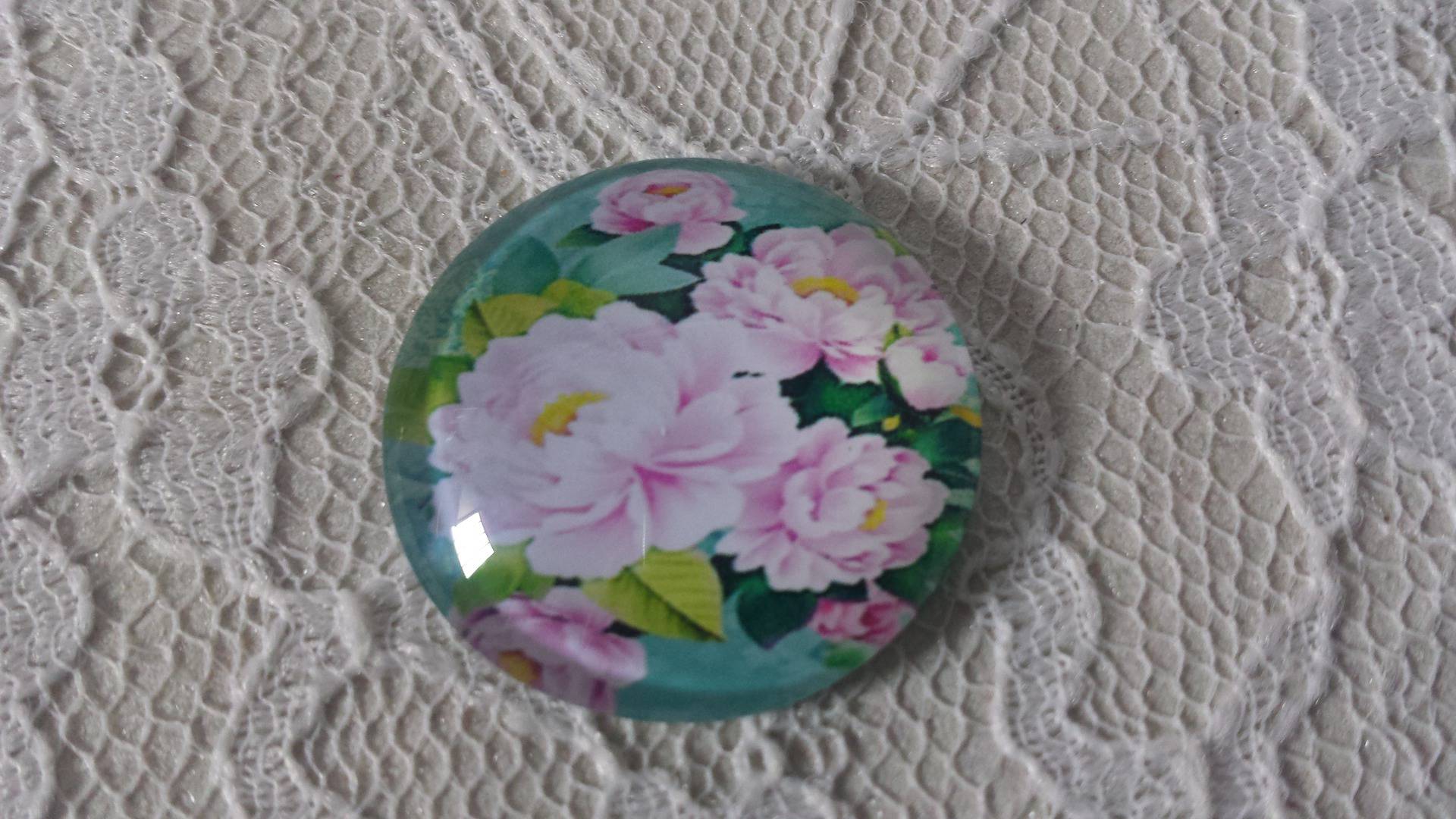 cabochão de vidro redondo 25mm flor 01-013 