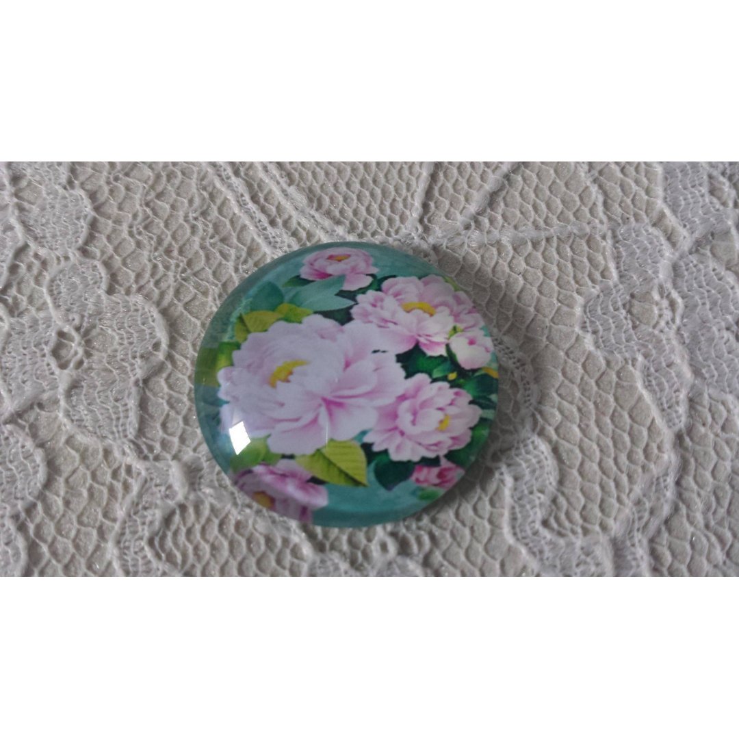 cabochão de vidro redondo 25mm flor 01-013 