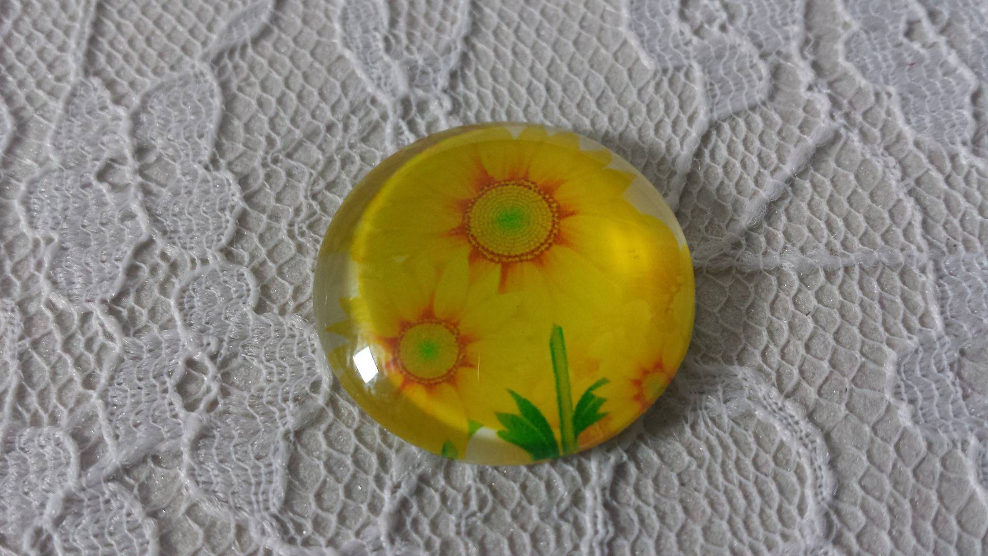 cabochão de vidro redondo 25mm flor 01-012 