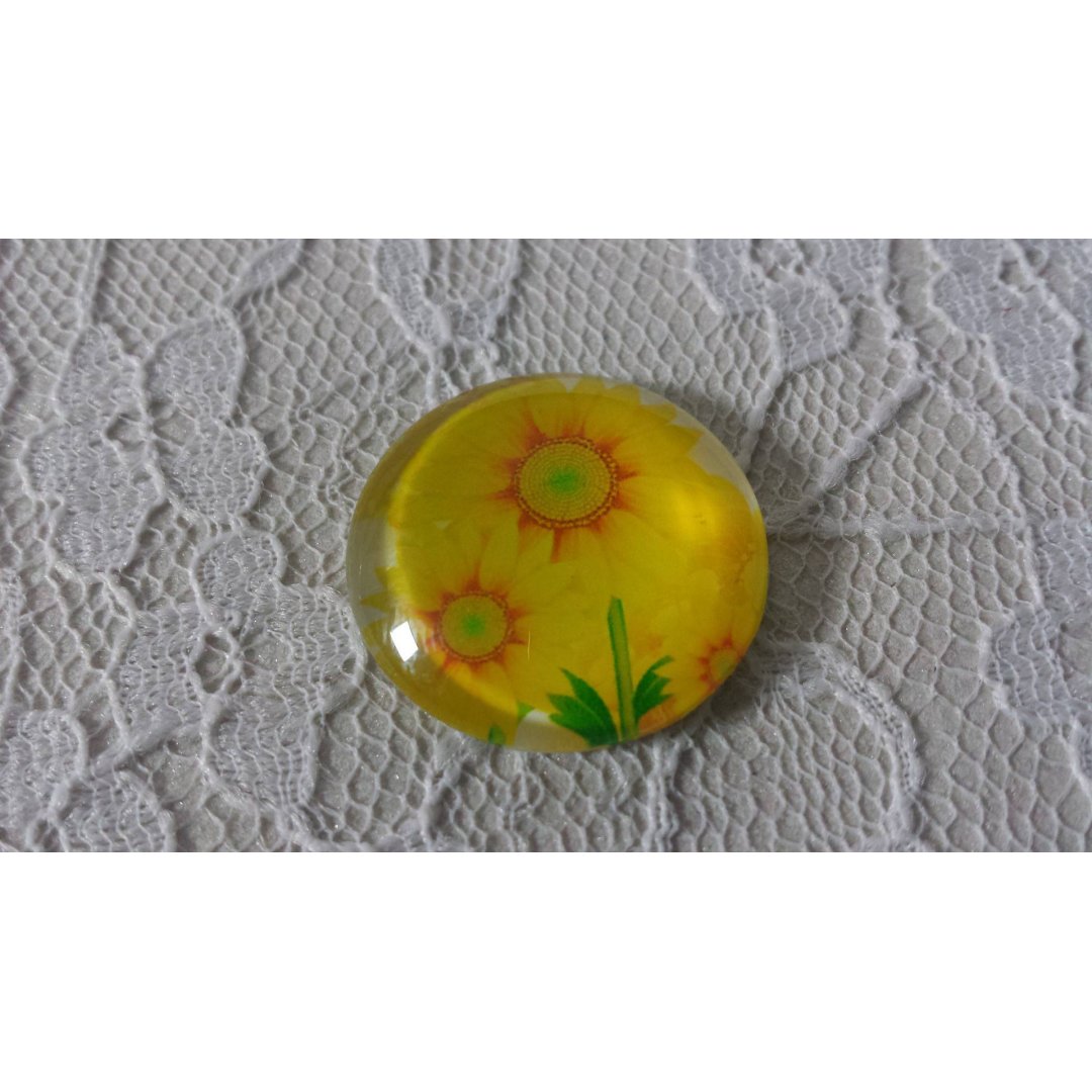 cabochão de vidro redondo 25mm flor 01-012 