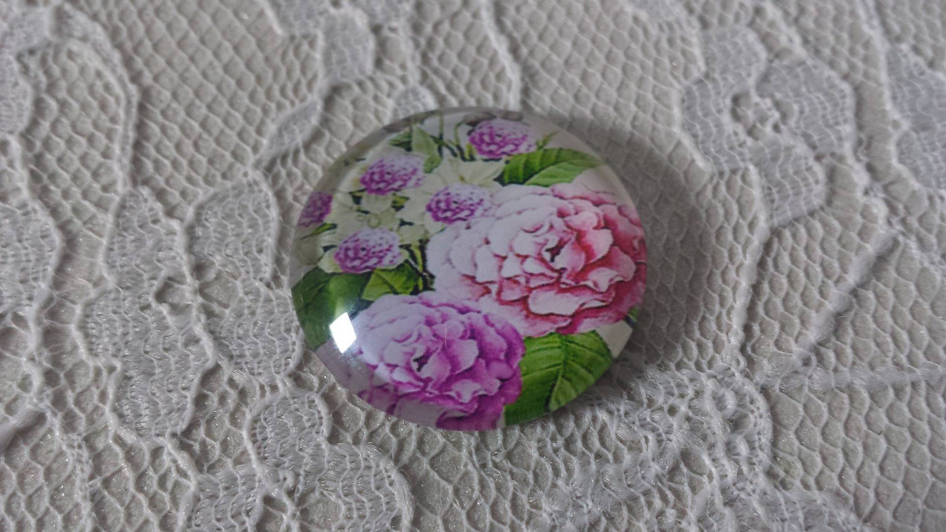 cabochão de vidro redondo 25mm flor 01-011 