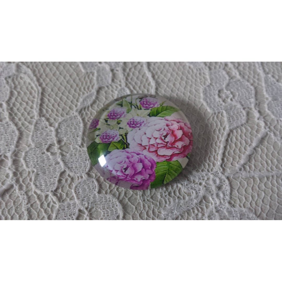 cabochão de vidro redondo 25mm flor 01-011 