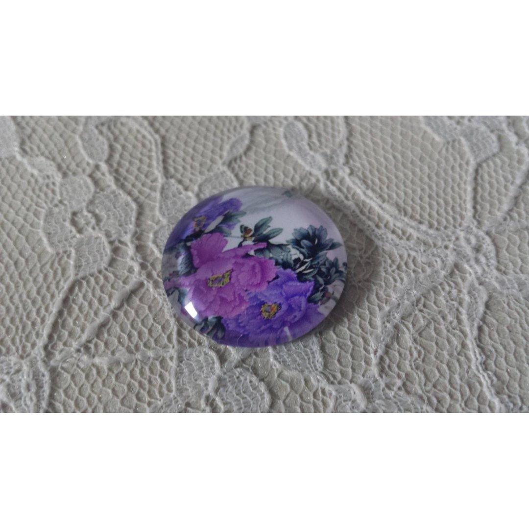 cabochão de vidro redondo 25mm flor 01-010 