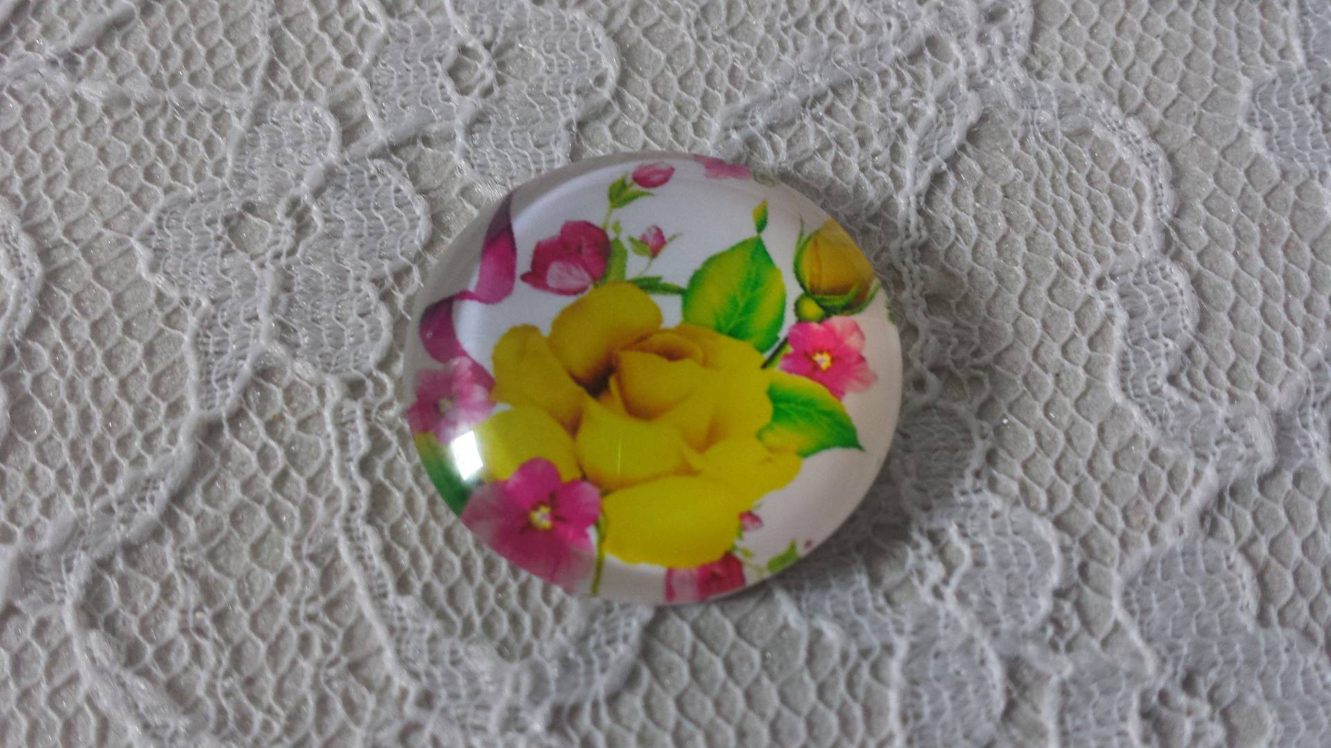 cabochão de vidro redondo 25mm flor 01-002 