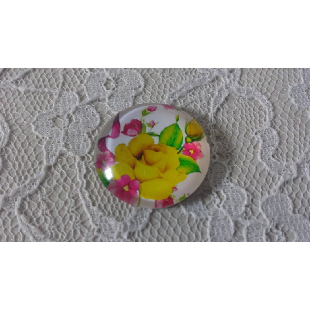 cabochão de vidro redondo 25mm flor 01-002 