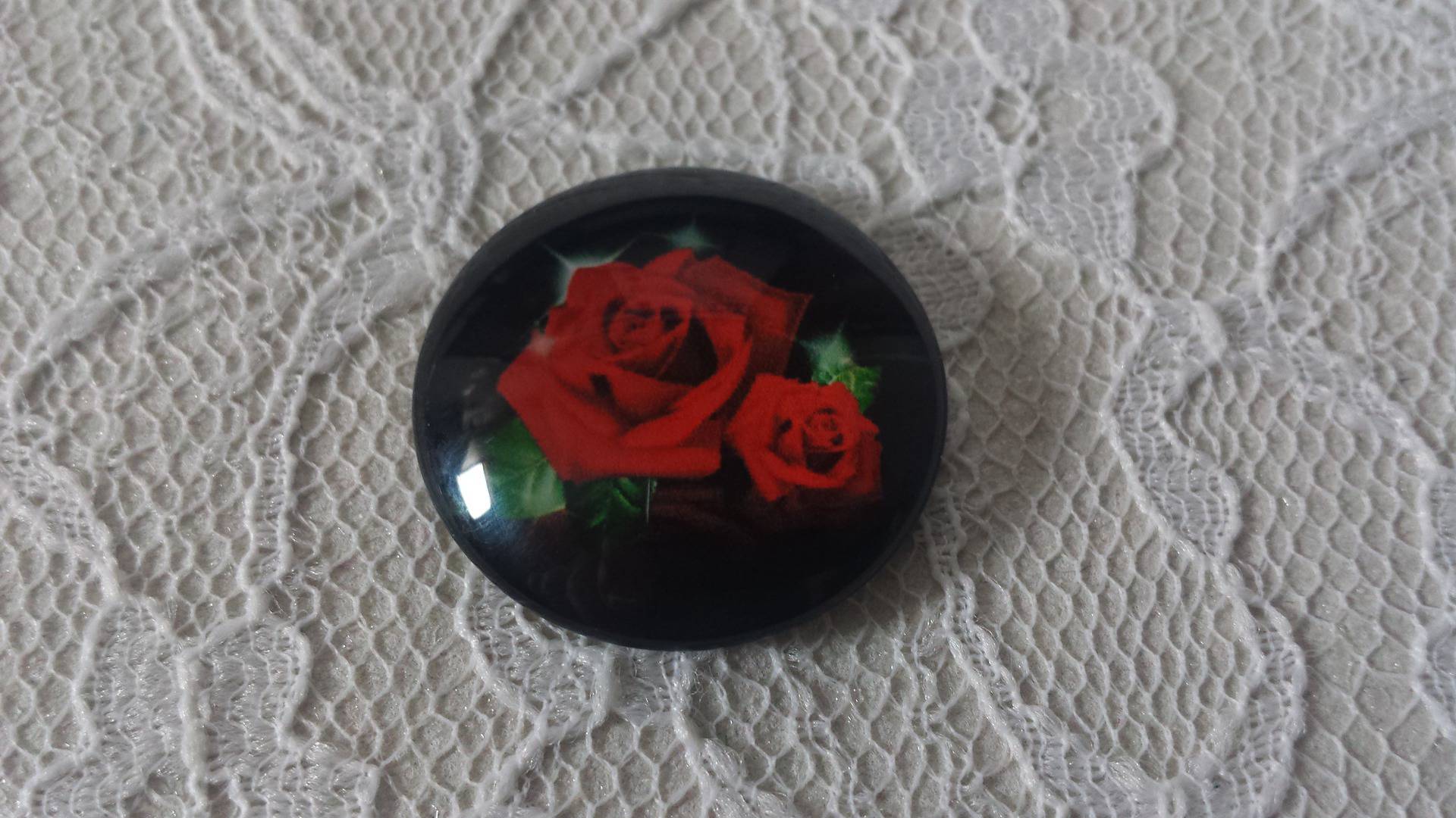 cabochão de vidro redondo 25mm flor 01-001 