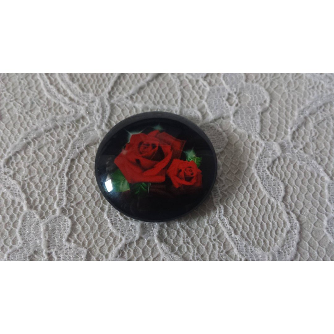 cabochão de vidro redondo 25mm flor 01-001 