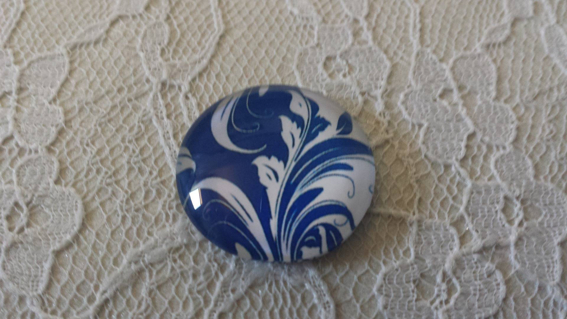 cabochão de vidro redondo 25mm flor 042 