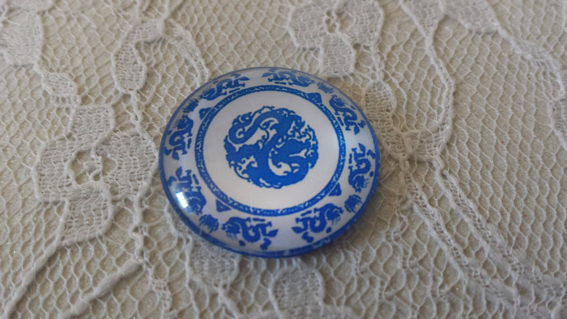 cabochão de vidro redondo 25mm flor 039 