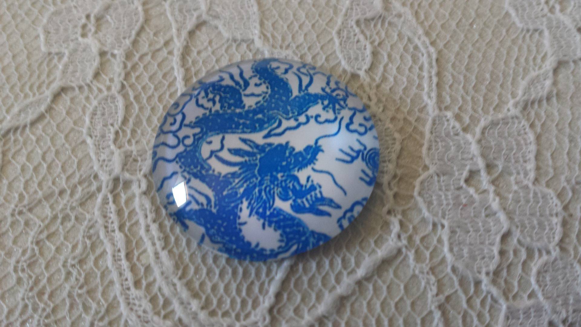 cabochão de vidro redondo 25mm flor 038 