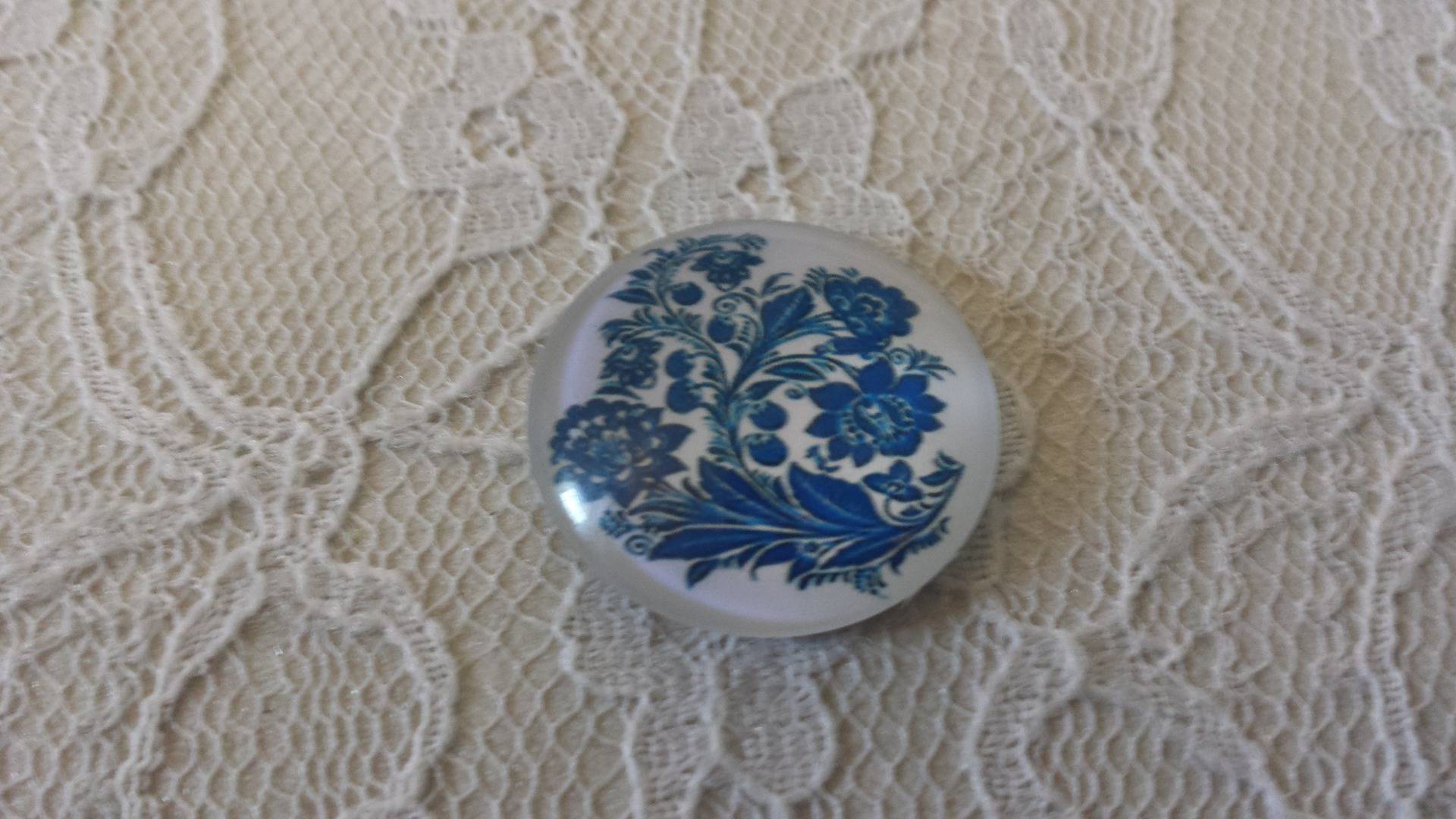 cabochão de vidro redondo 25mm flor 035 