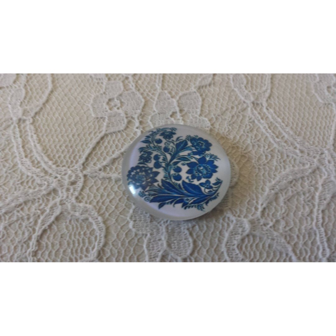 cabochão de vidro redondo 25mm flor 035 