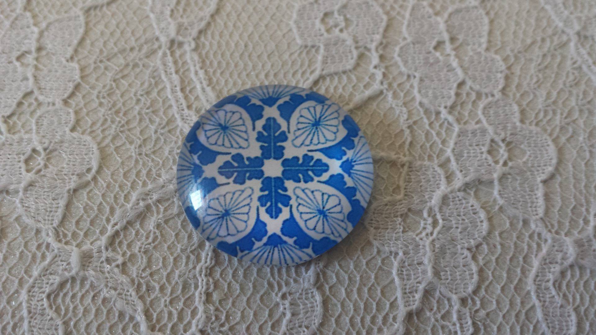 cabochão de vidro redondo 25mm flor 034 
