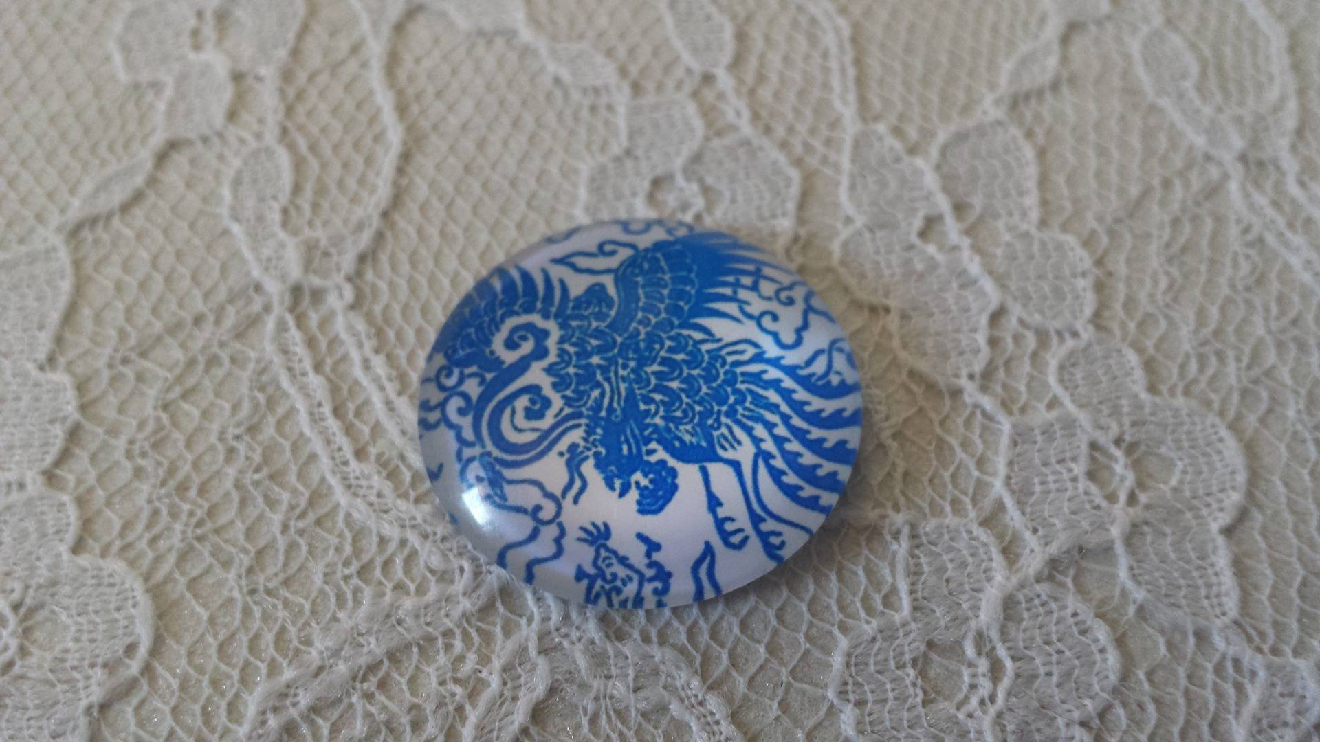 cabochão de vidro redondo 25mm flor 033 