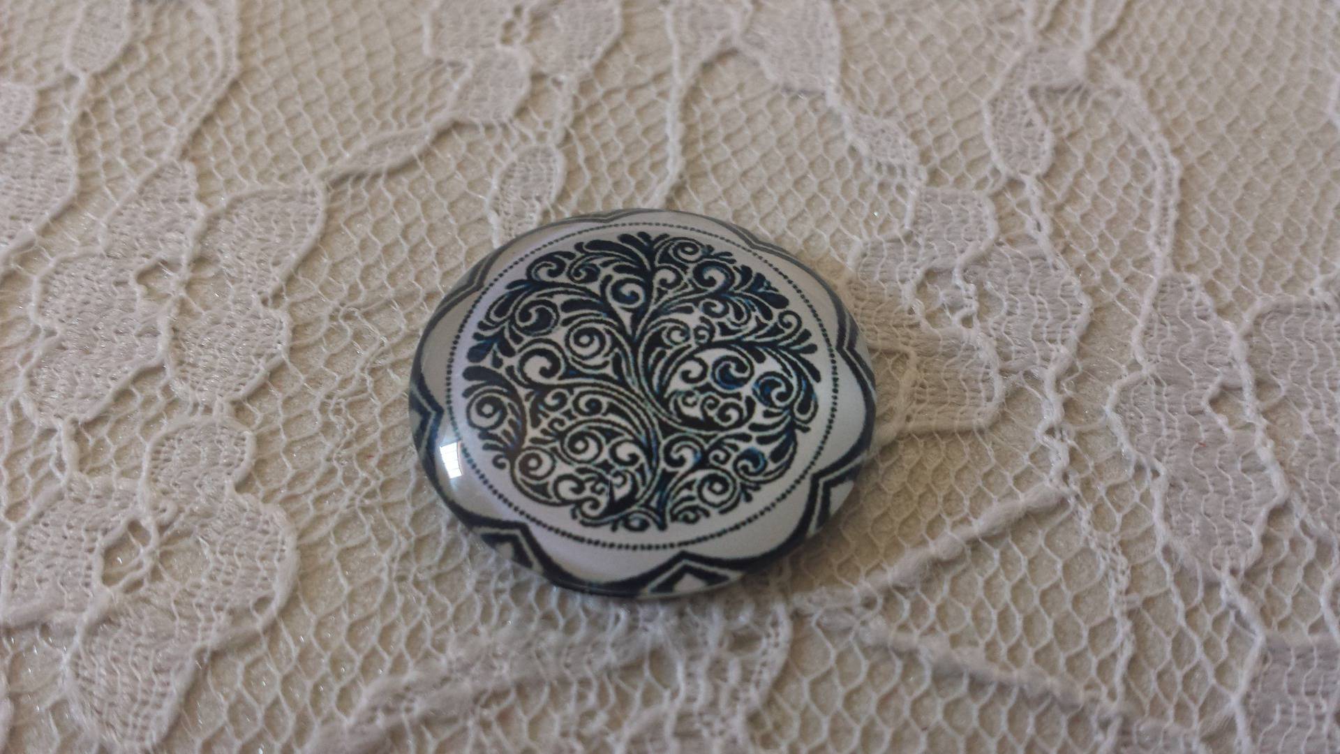 cabochão de vidro redondo 25mm flor 032 