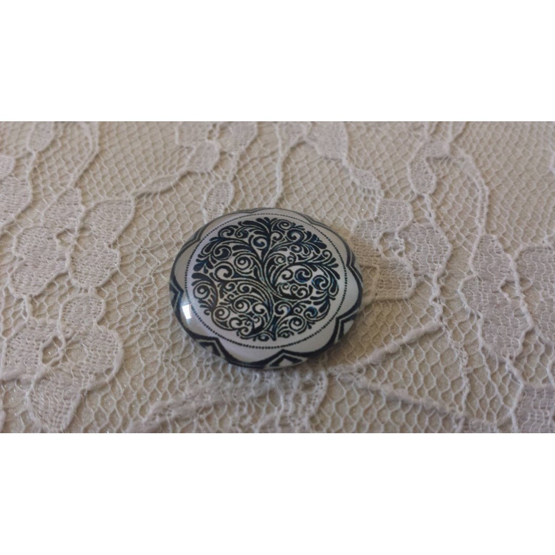 cabochão de vidro redondo 25mm flor 032 