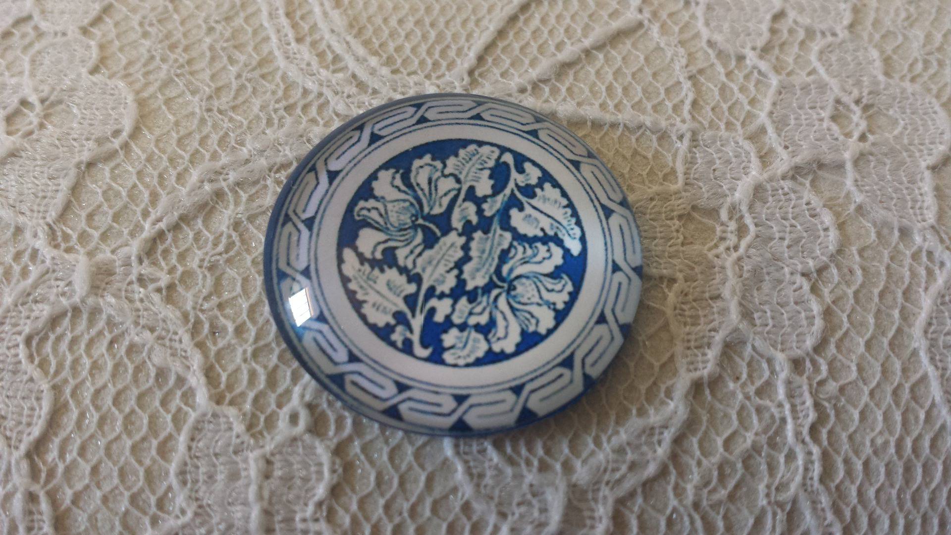 cabochão de vidro redondo 25mm flor 031 