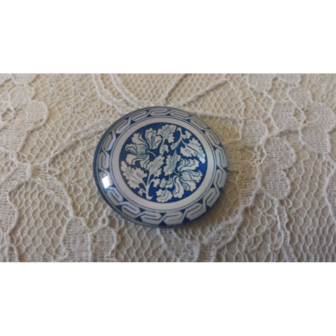 cabochão de vidro redondo 25mm flor 031 