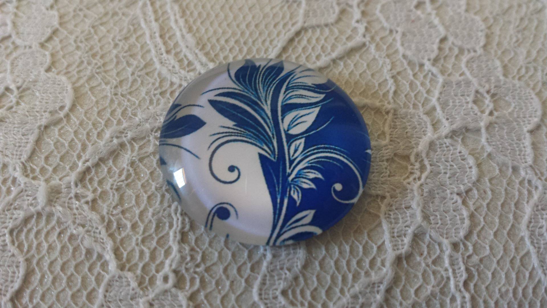 cabochão de vidro redondo 25mm flor 029 