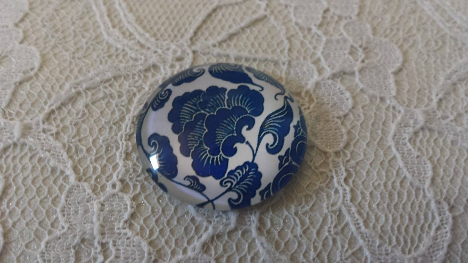 cabochão de vidro redondo 25mm flor 026 