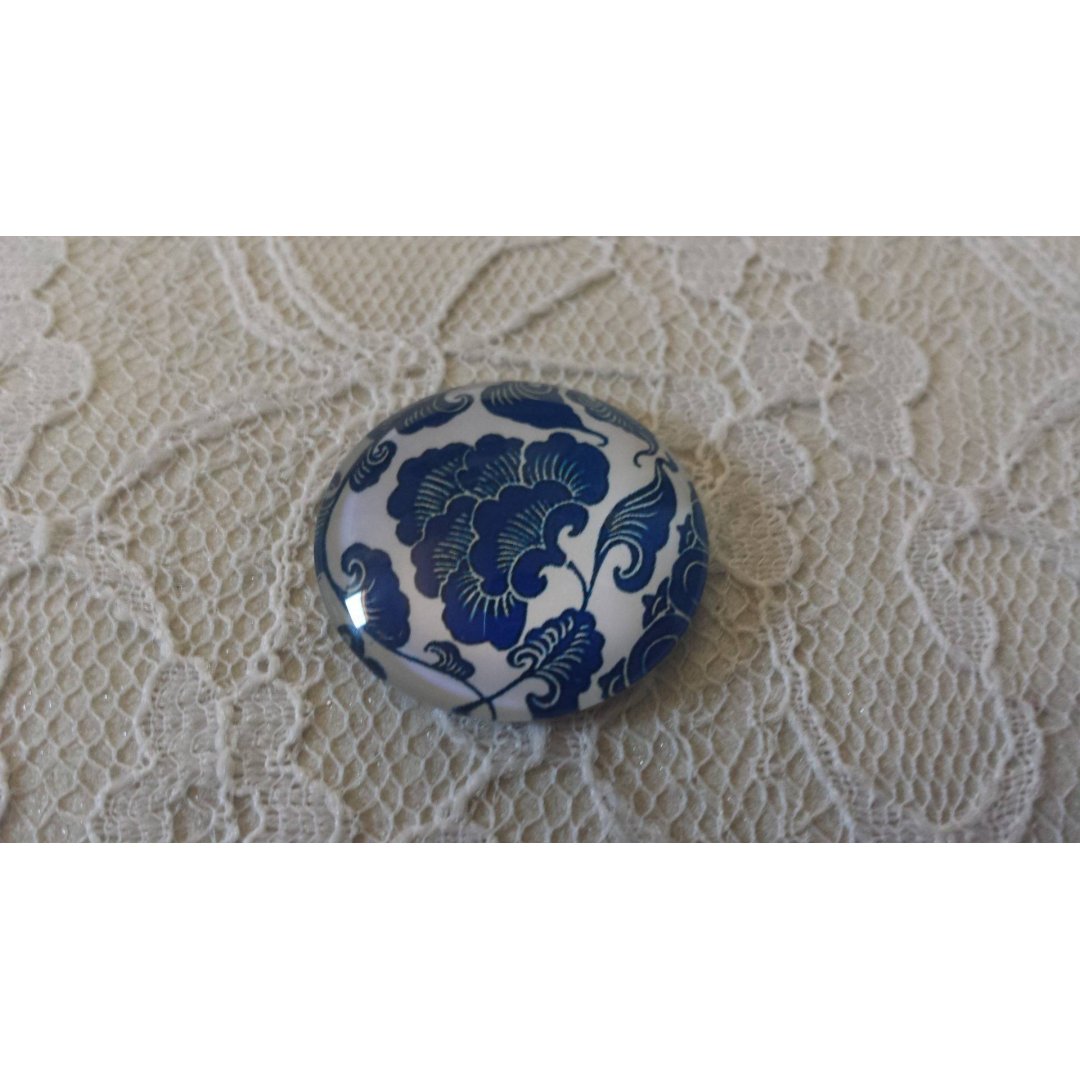 cabochão de vidro redondo 25mm flor 026 