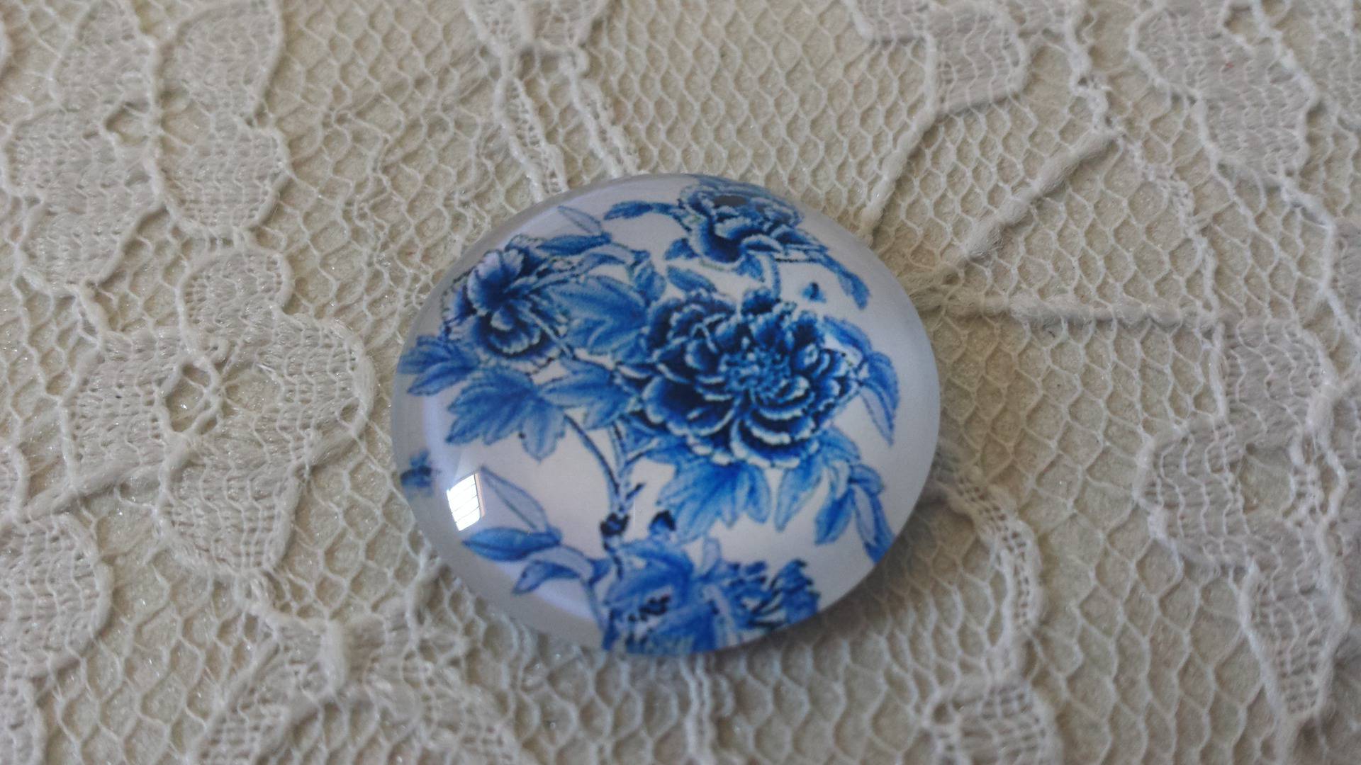 cabochão de vidro redondo 25mm flor 024 