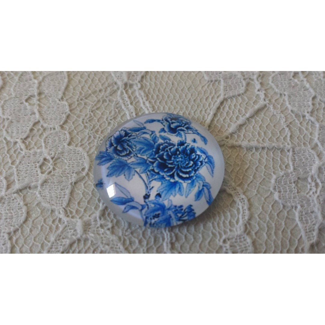 cabochão de vidro redondo 25mm flor 024 