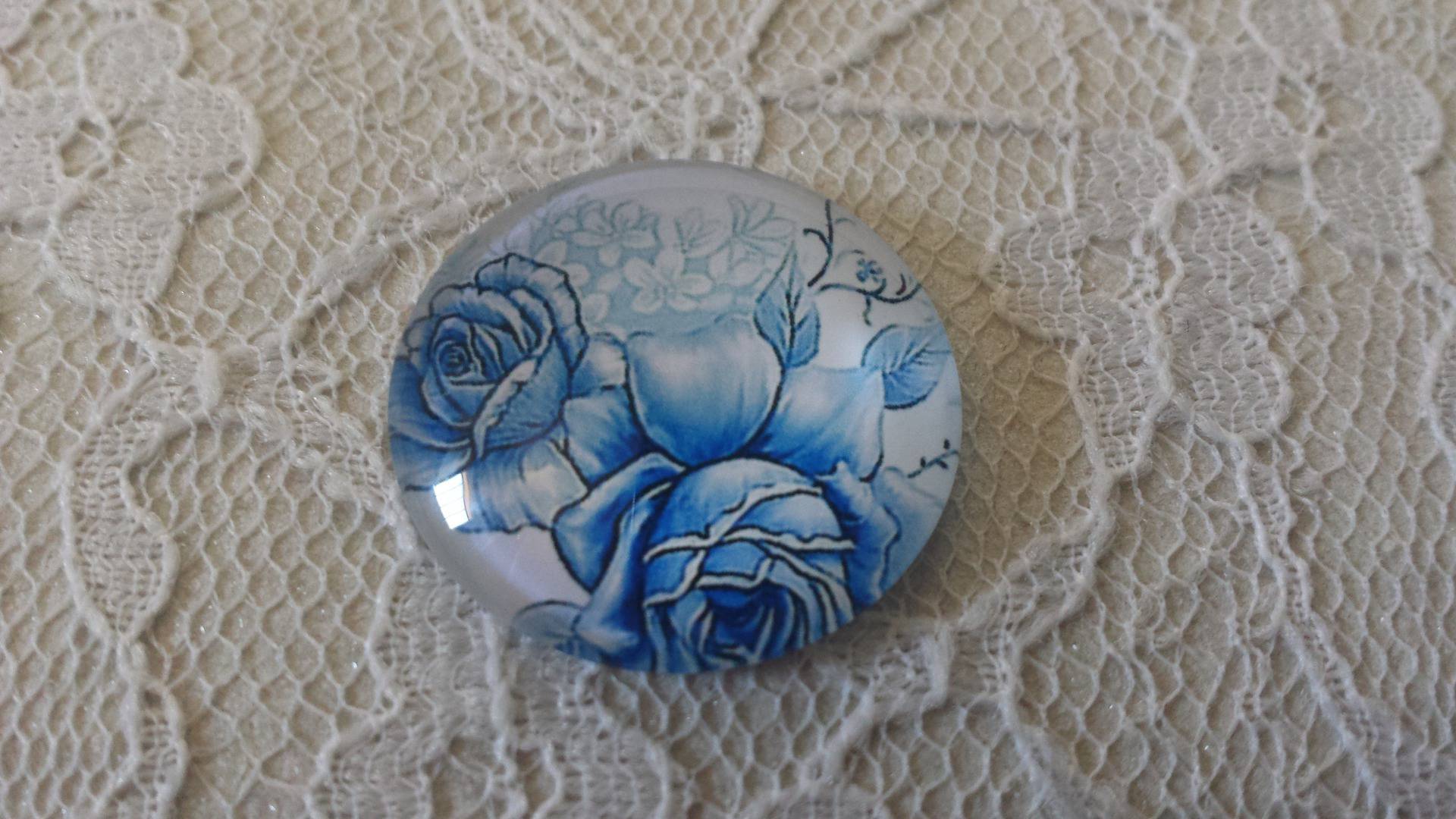 cabochão de vidro redondo 25mm flor 023 