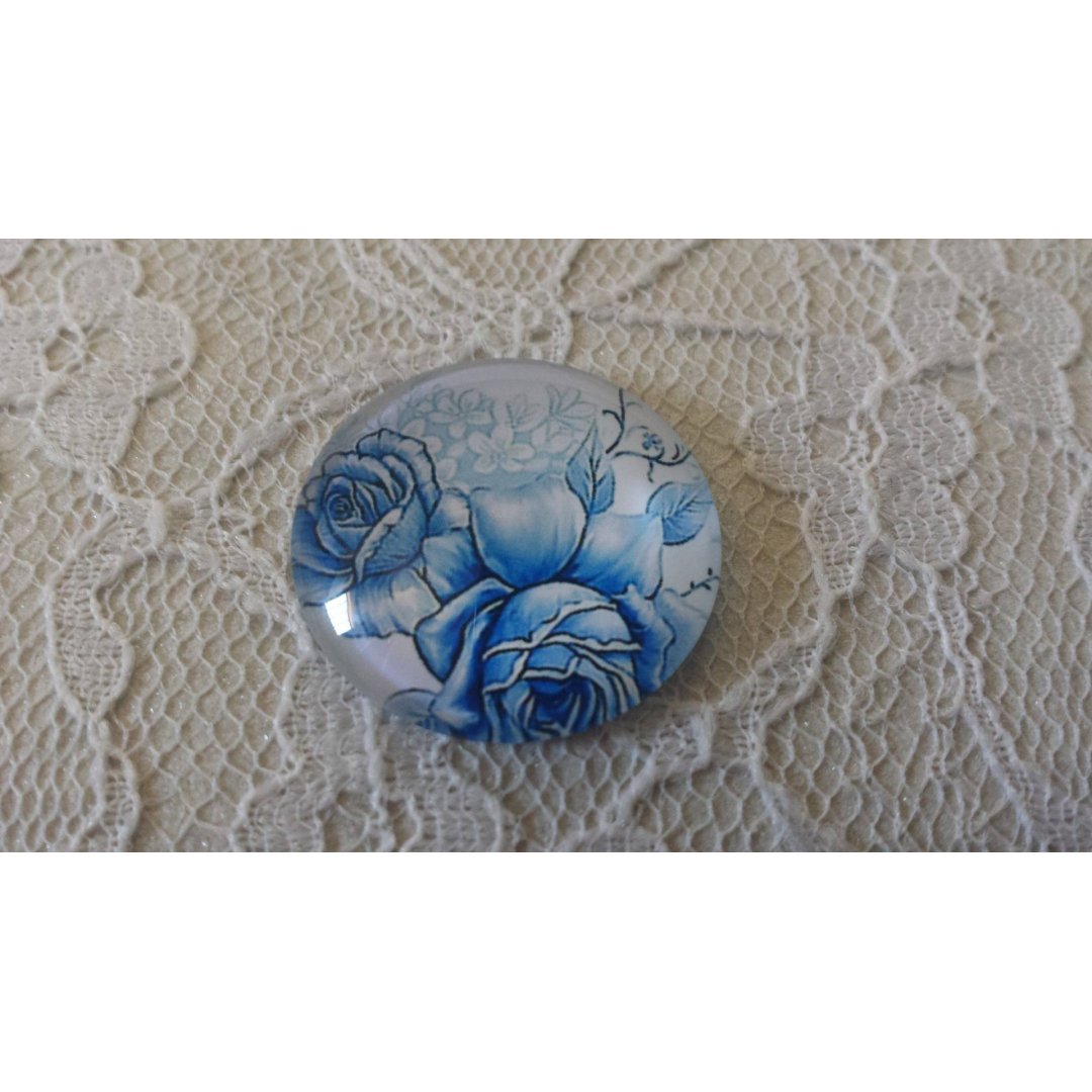 cabochão de vidro redondo 25mm flor 023 