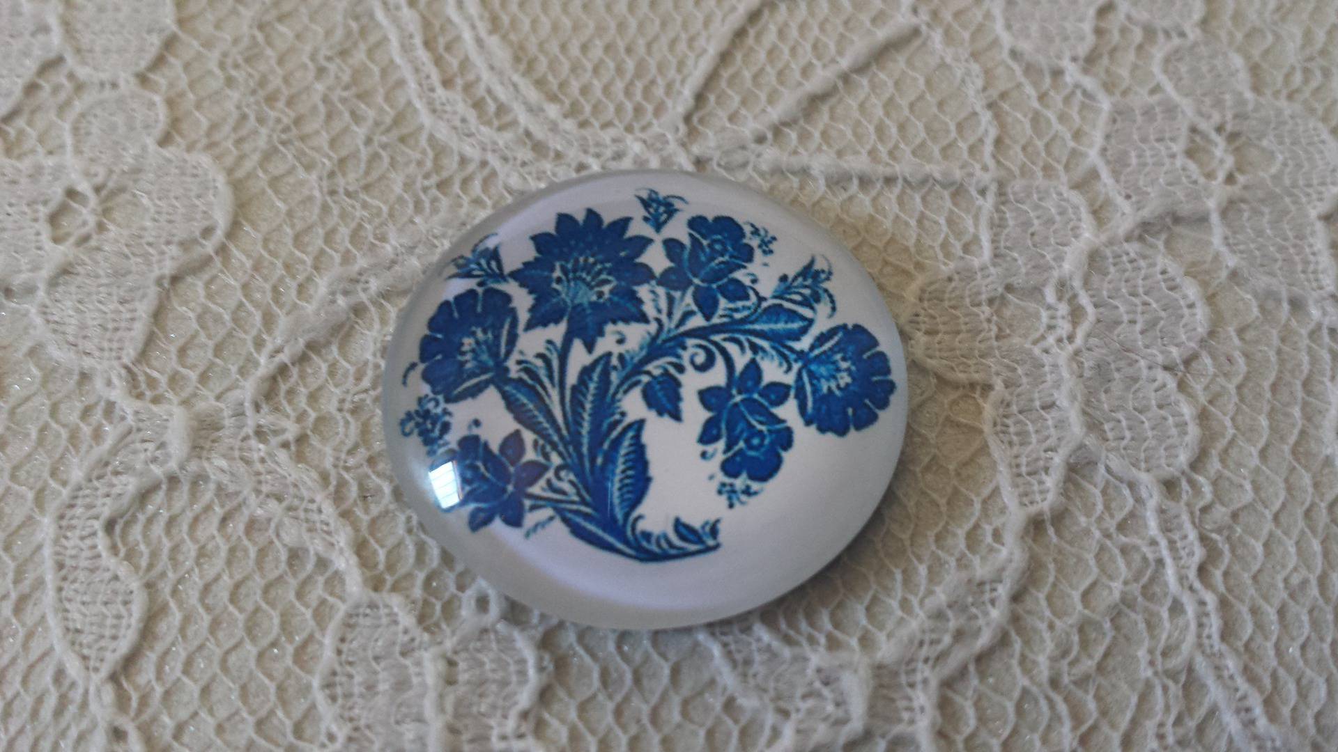 cabochão de vidro redondo 25mm flor 022 
