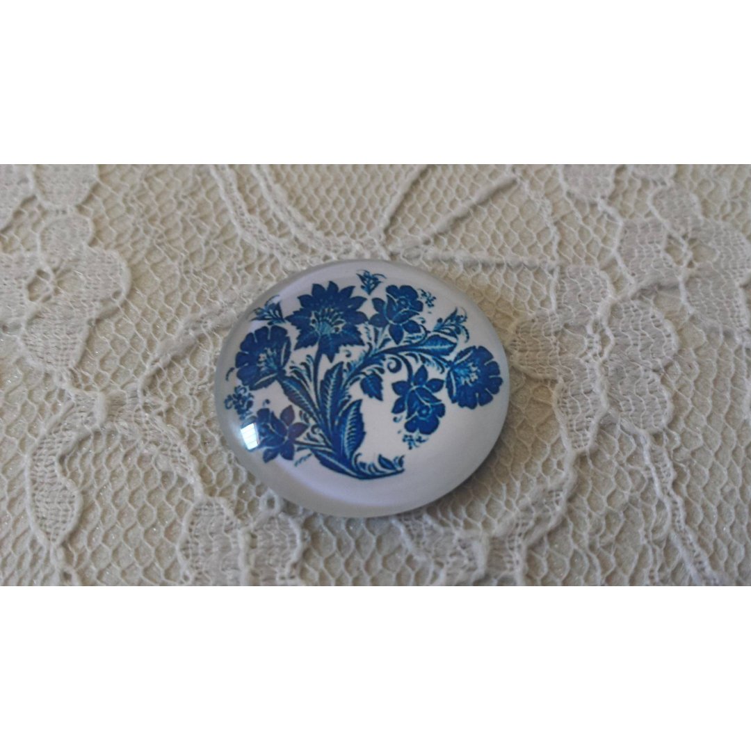 cabochão de vidro redondo 25mm flor 022 