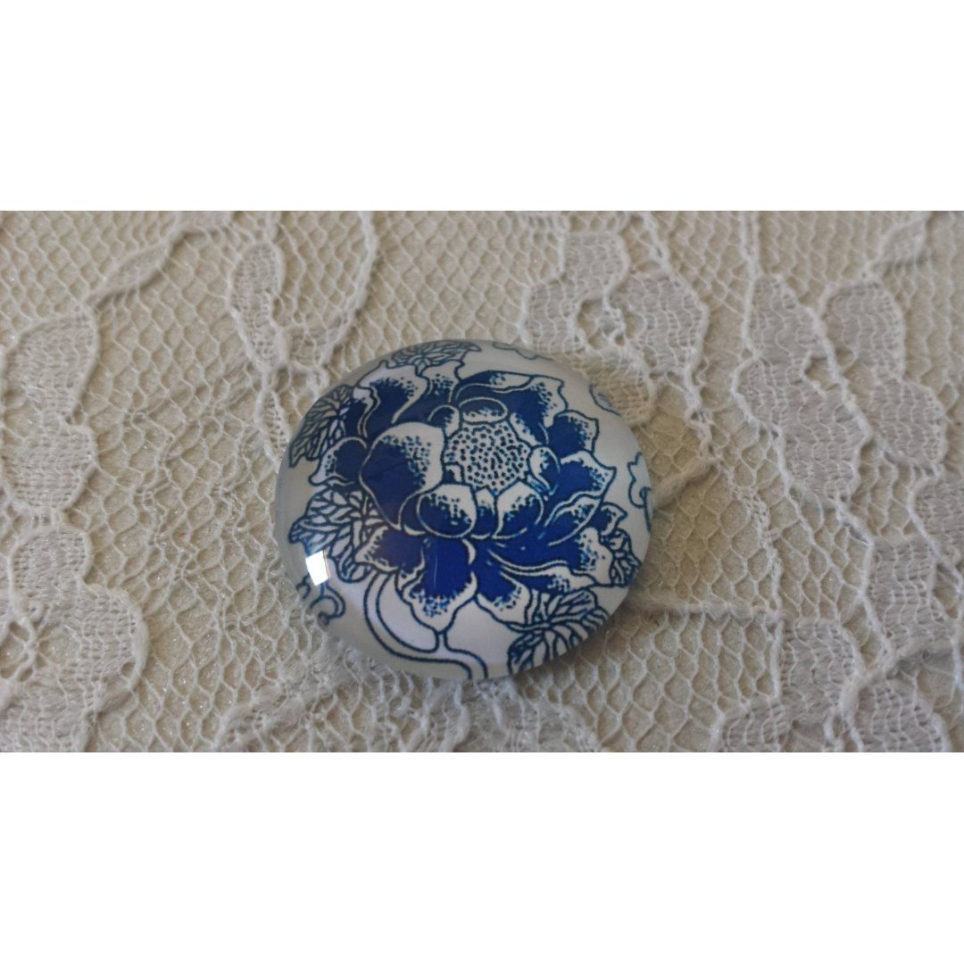 cabochão de vidro redondo 25mm flor 021 