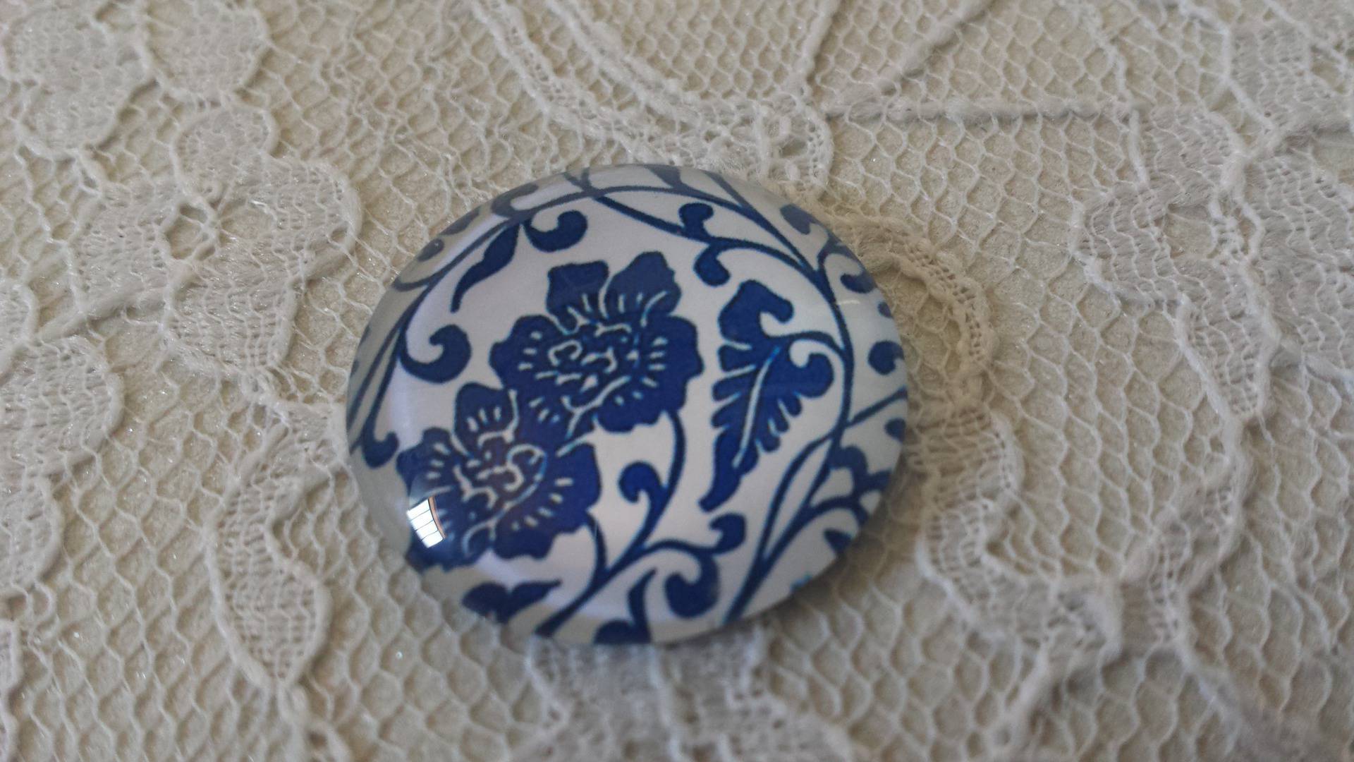 cabochão de vidro redondo 25mm flor 020 
