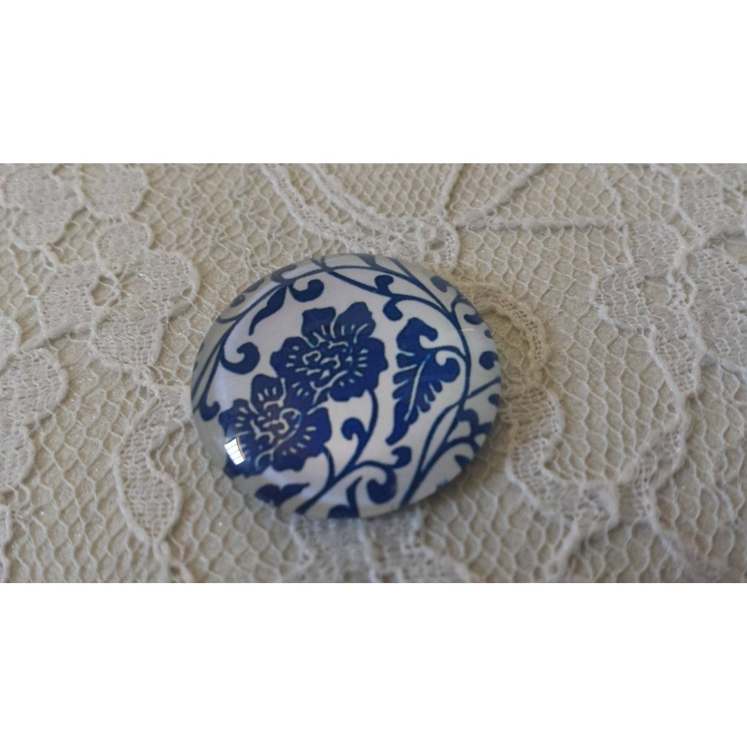 cabochão de vidro redondo 25mm flor 020 