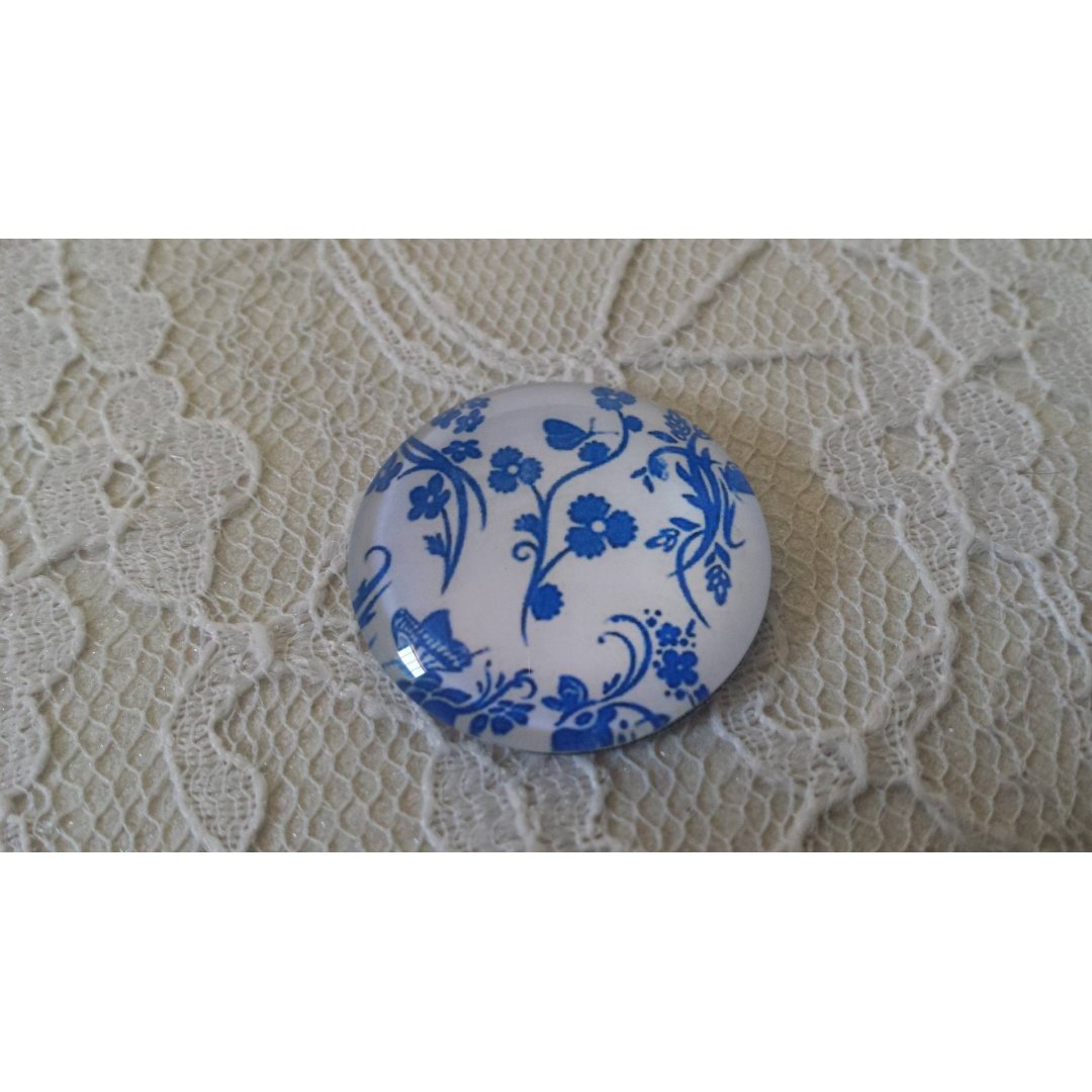 cabochão de vidro redondo 25mm flor 019 