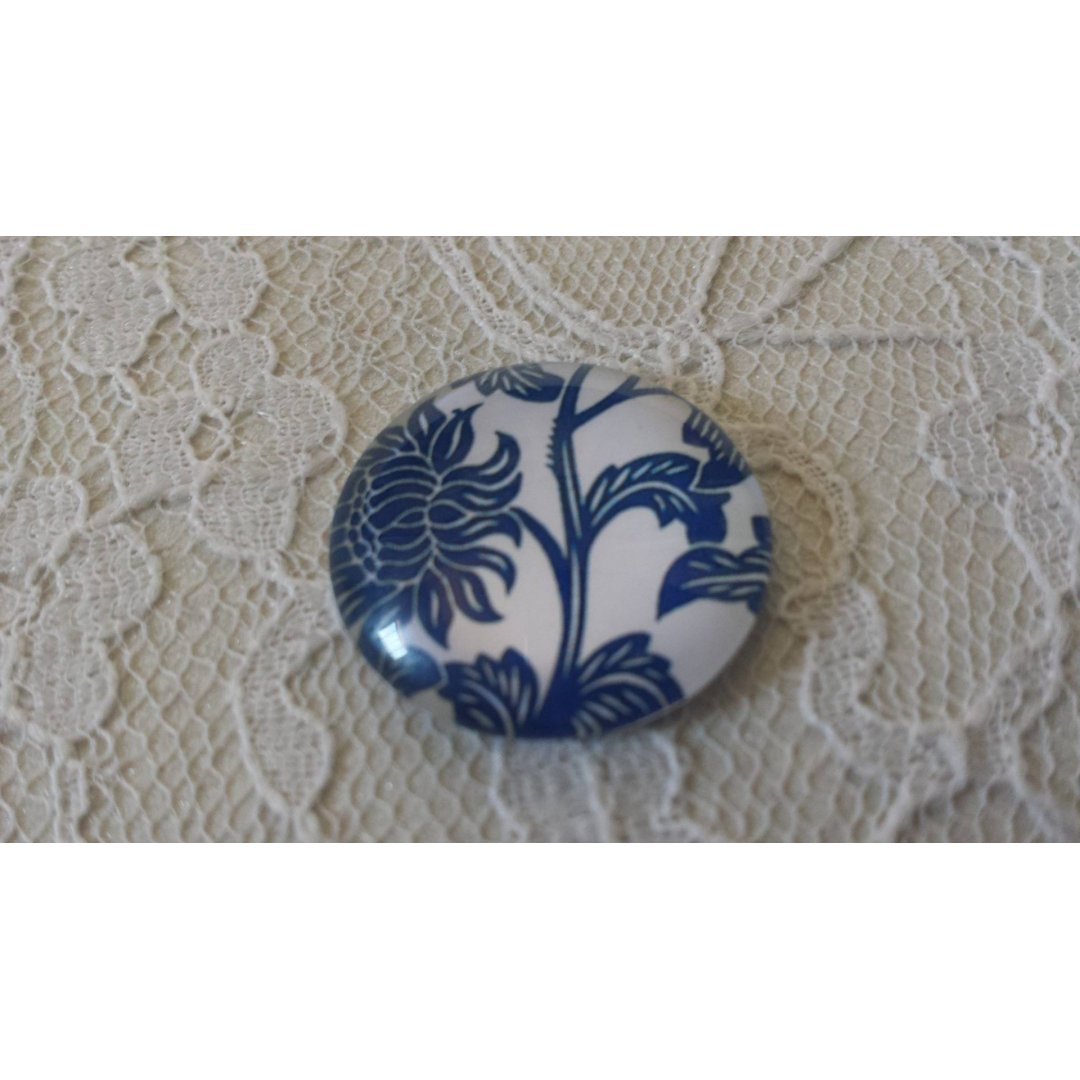 cabochão de vidro redondo 25mm flor 018 
