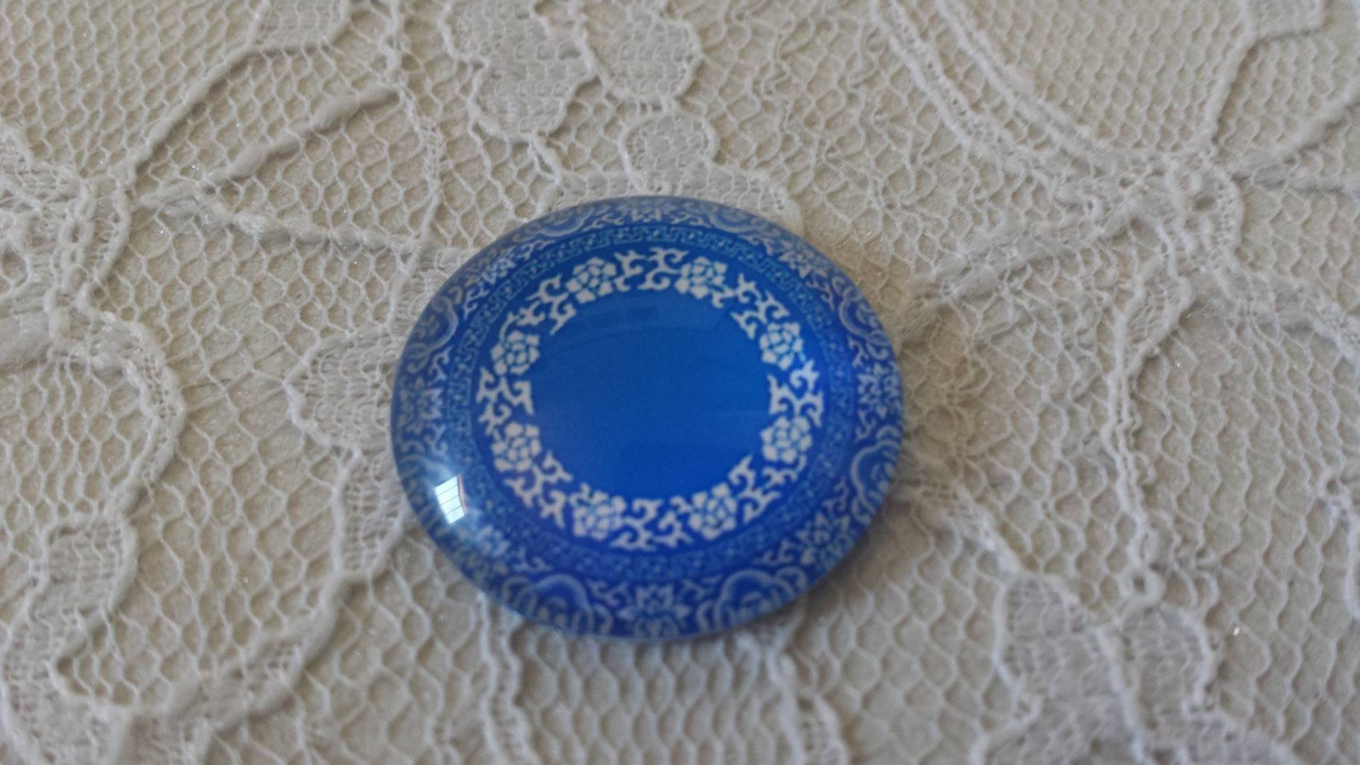 cabochão de vidro redondo 25mm flor 017 