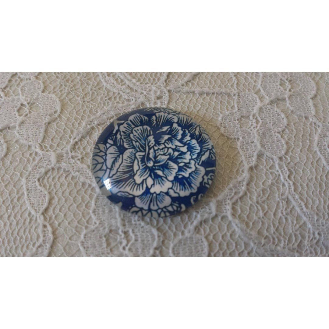 cabochão de vidro redondo 25mm flor 015 
