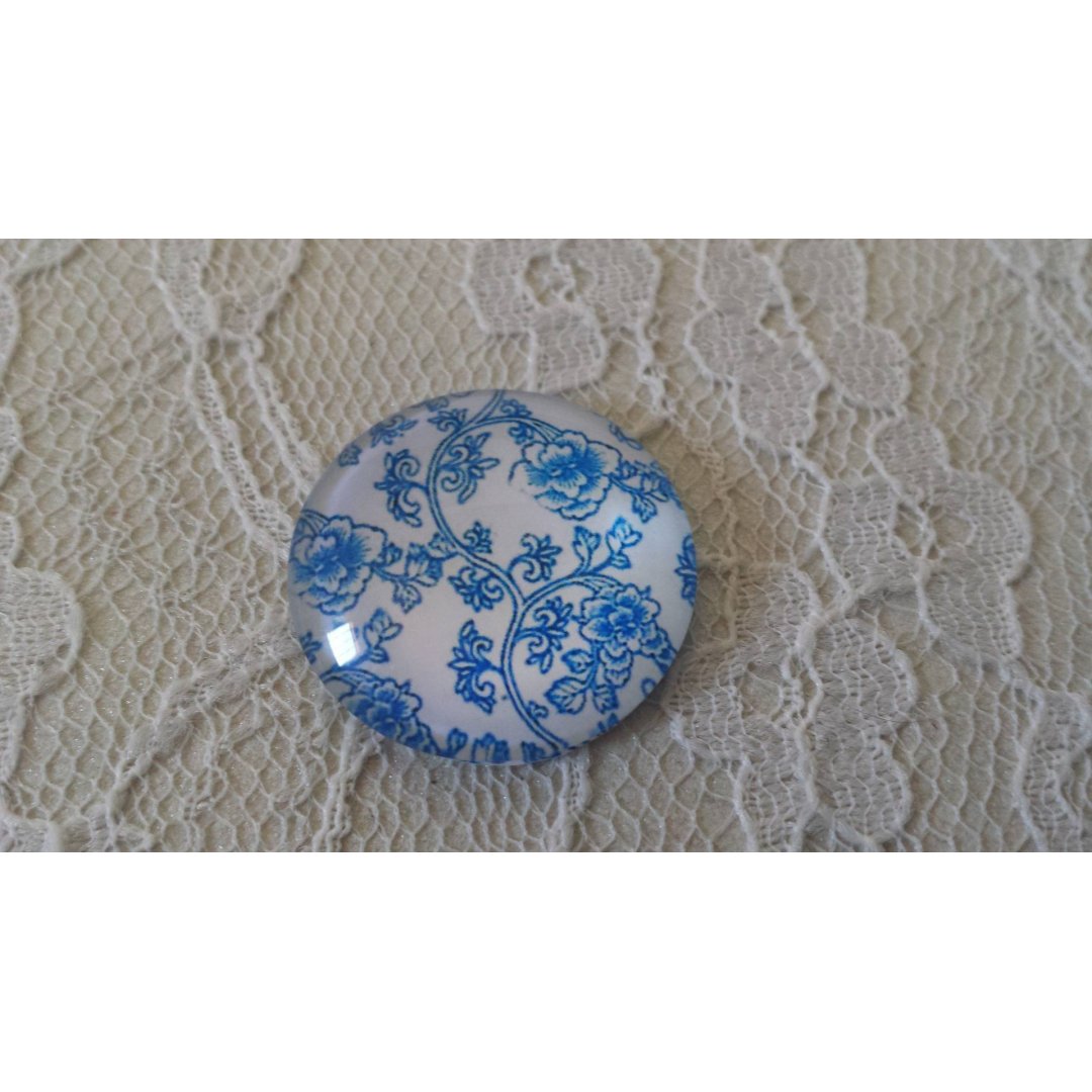 cabochão de vidro redondo 25mm flor 014 