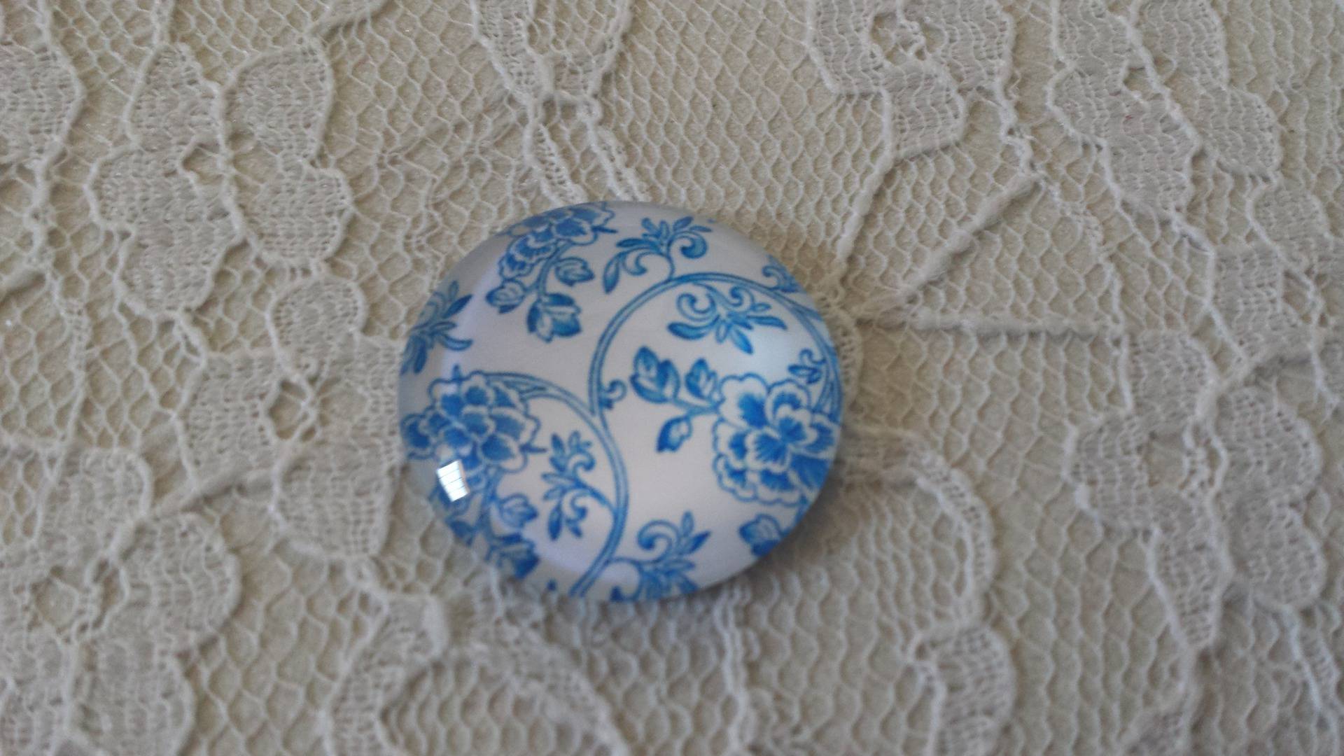 cabochão de vidro redondo 25mm flor 012 