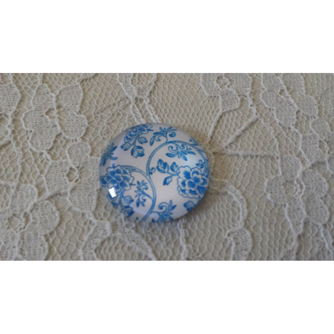 cabochão de vidro redondo 25mm flor 012 