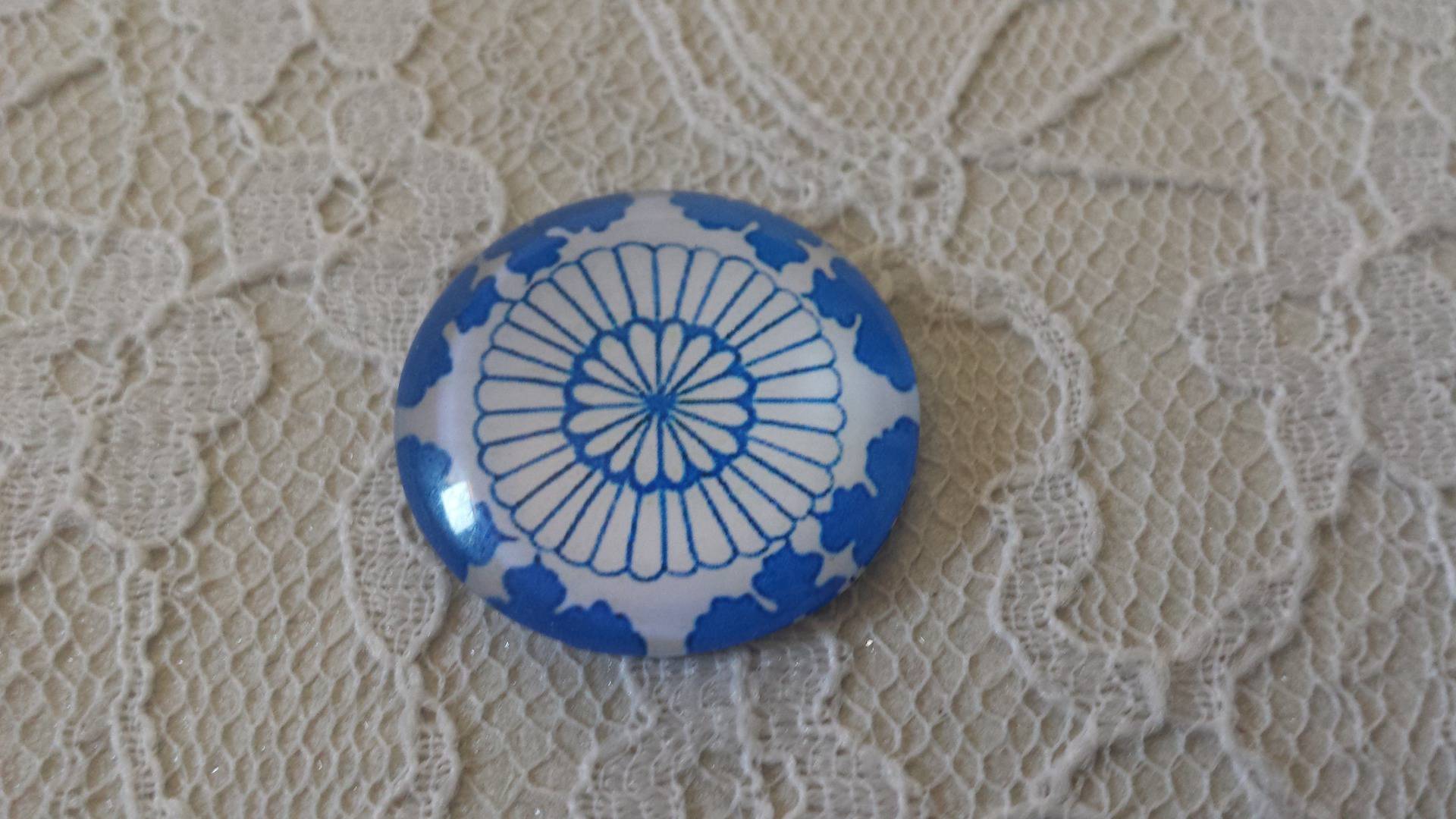 cabochão de vidro redondo 25mm flor 011 