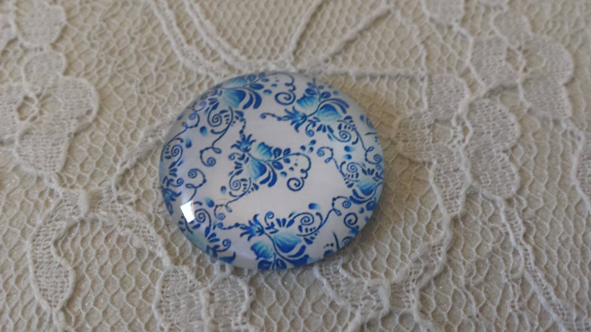cabochão de vidro redondo 25mm flor 010 